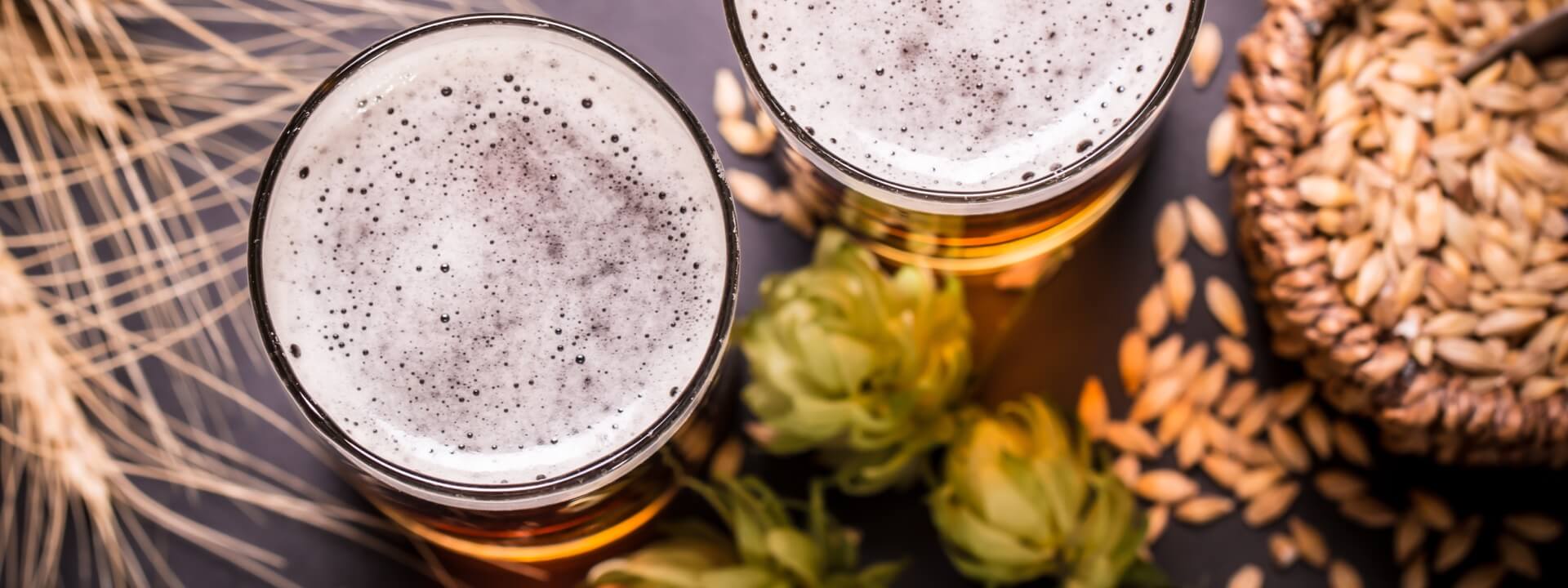 Two glasses of beer viewed from above